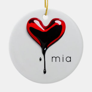 love heart monogram name modern minimal Christmas Ceramic Tree Decoration