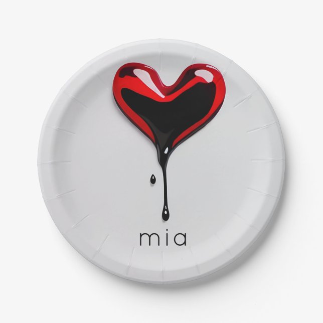 love heart monogram name simple modern minimal paper plate (Front)