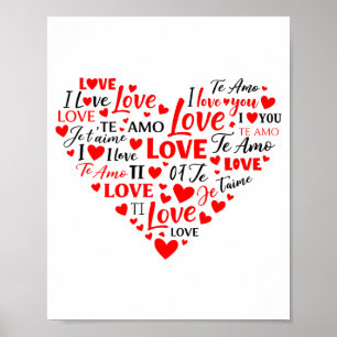 Love Heart Multilingual I Love You Romantic Valent Poster