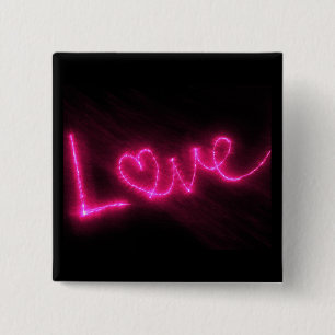 love heart neon hot pink black button