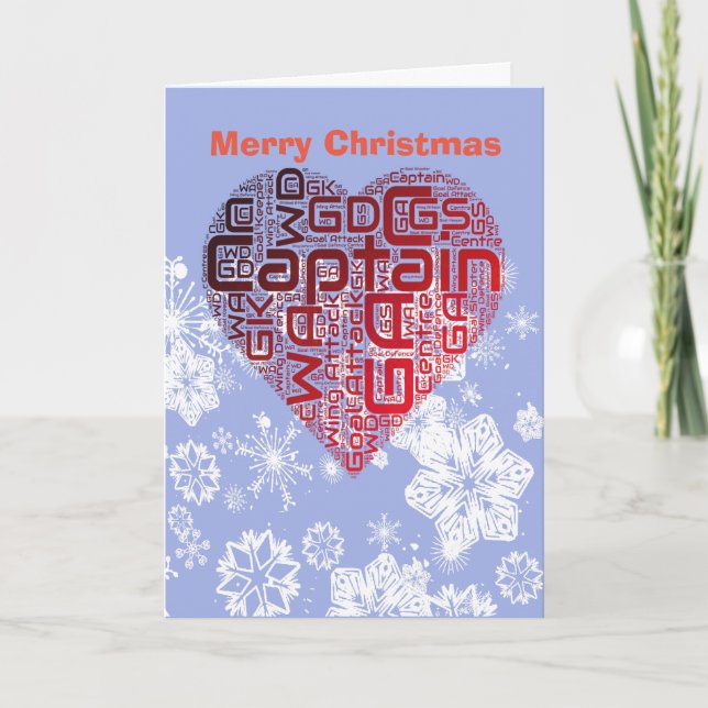 Love Heart Netball Christmas Holiday Card (Front)