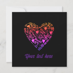 love heart ombre pink purple doodle Flat Card