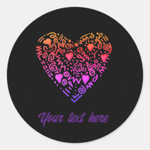 love heart ombre pink purple doodle scribble   classic round sticker