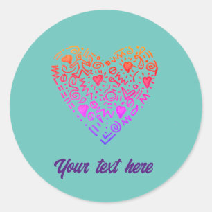 love heart ombre pink purple doodle scribble classic round sticker