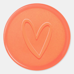 Love Heart Orange Wax Seal Sticker