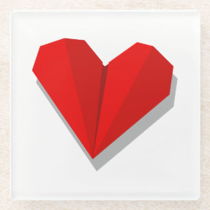 Love Heart Origami Vector Illustration Glass Coaster