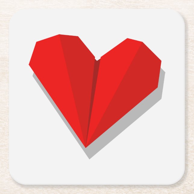 Love Heart Origami Vector Illustration Square Paper Coaster (Front)