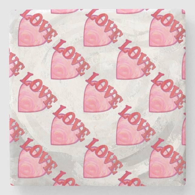 Love Heart Pattern Stone Coaster (Front)