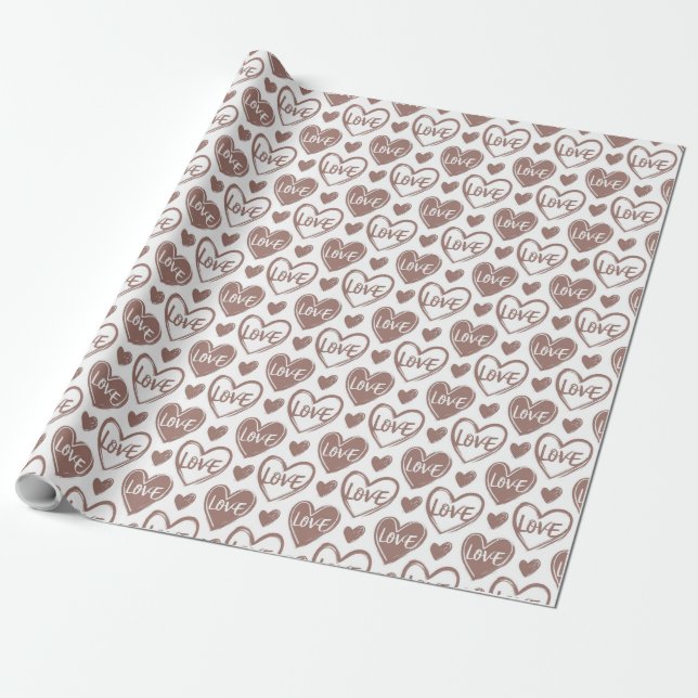 Love Heart Pattern - Valentine's Day Design Wrapping Paper (Unrolled)