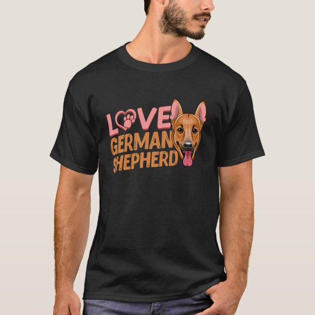 Love Heart Paw German Shepherd Dog K9 T-Shirt (Front)