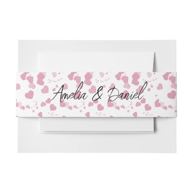 Love Heart Personalised Wedding Invitation Belly Band (Front Example)