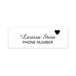 love heart + phone number + name  self-inking stamp