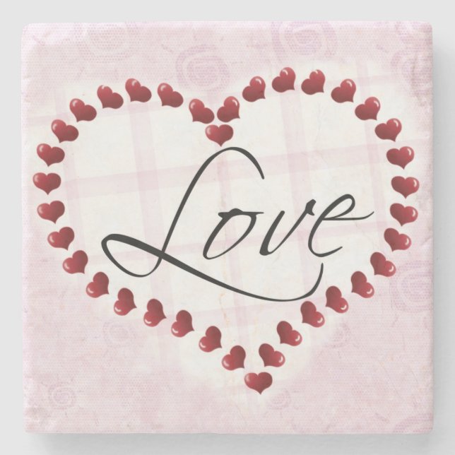 LOVE Heart Pink and Red Valentine's Stone Coaster (Front)