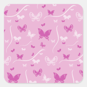 Love Heart Pink Butterfly Square Sticker