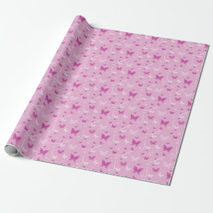 Love Heart Pink Butterfly Wrapping Paper