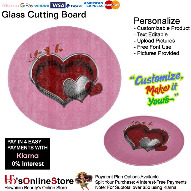 Love Heart Pink Cooking Kitchen Glass Cutting Board (Love Heart Pink Cooking Kitchen Glass Cutting Board.)