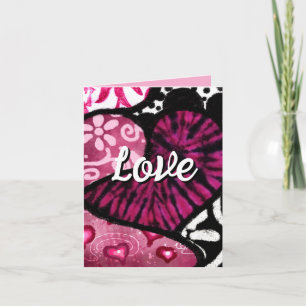 Love Heart Pink Floral Polka Dot Valentine's Day Card