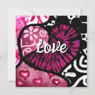 Love Heart Pink Floral Polka Dot Valentine's Day Holiday Card