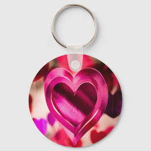Love Heart Pink Valentines Day Anniversary Key Ring