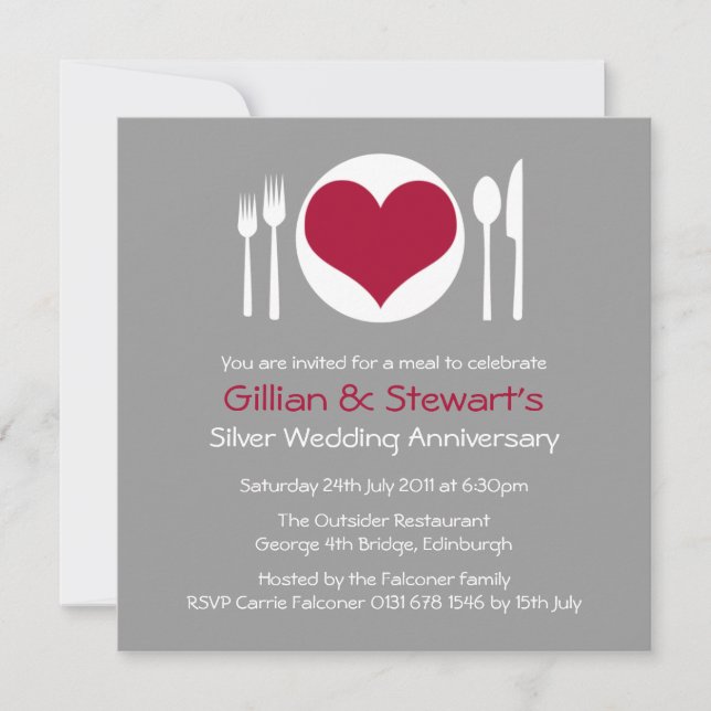Love Heart Plate Anniversary Dinner Invitation (Front)