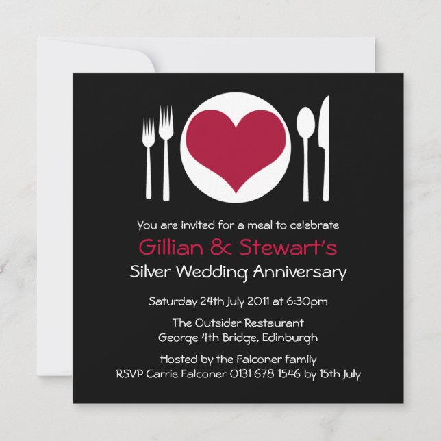 Love Heart Plate Anniversary Dinner - Red Invitation (Front)