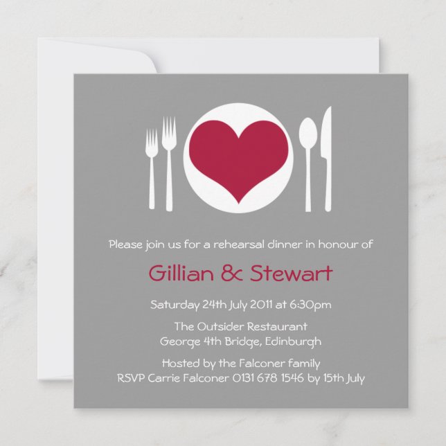 Love Heart Plate Rehearsal Dinner Invitation (Front)