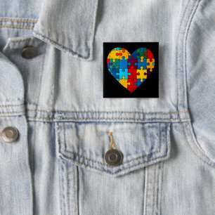 Love Heart Puzzle Acceptance Autism Awareness 15 Cm Square Badge