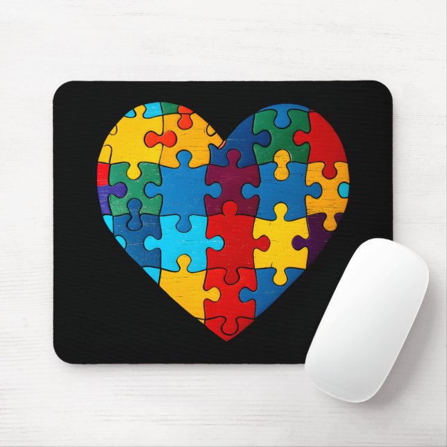 Love Heart Puzzle Acceptance Autism Awareness Mouse Mat (With Mouse)