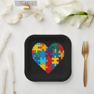 Love Heart Puzzle Acceptance Autism Awareness Paper Plate