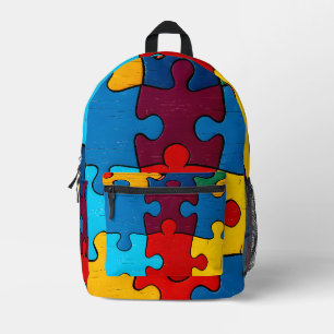 Love Heart Puzzle Acceptance Autism Awareness Printed Backpack