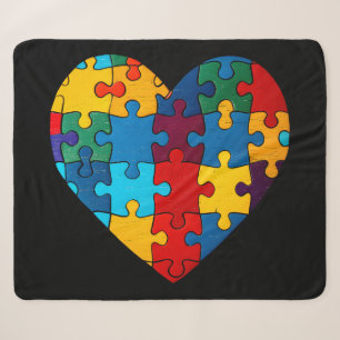 Love Heart Puzzle Acceptance Autism Awareness Sherpa Blanket