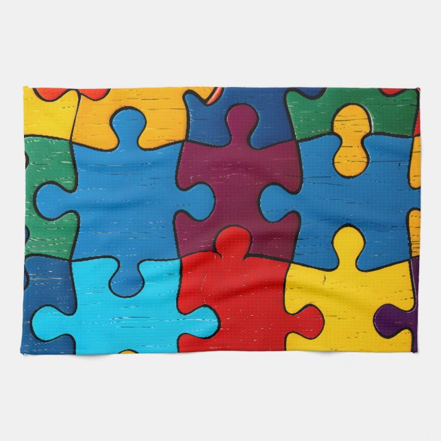 Love Heart Puzzle Acceptance Autism Awareness Tea Towel (Horizontal)