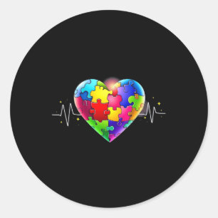Love Heart Puzzle Acceptance Men Women Kids Autism Classic Round Sticker