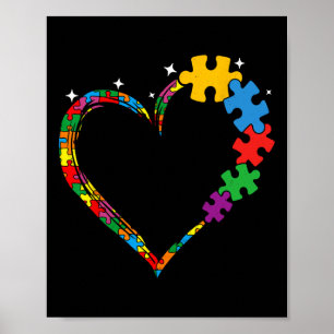 Love Heart Puzzle Piece Men Women Kids Autism Awar Poster