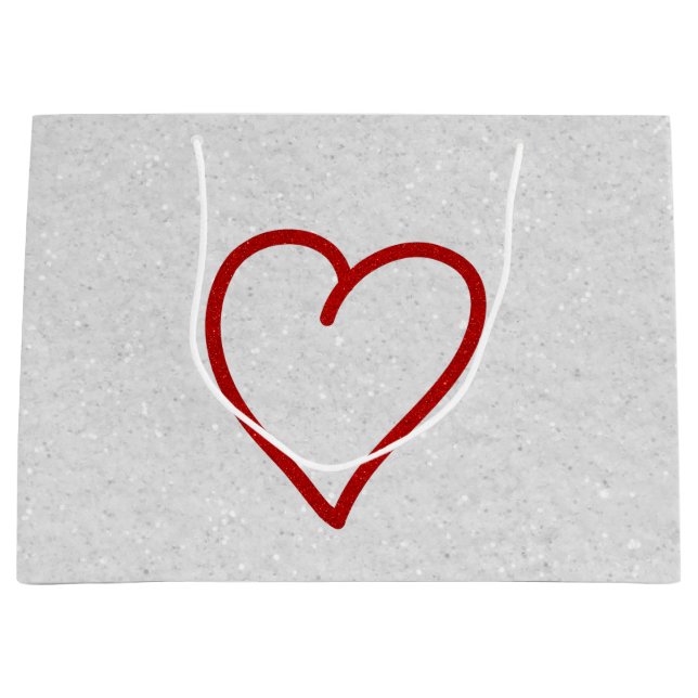 Love Heart Red Glitter Valentine's Large Gift Bag (Front)