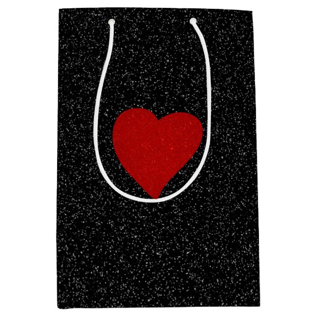 Love Heart Red Glitter Valentine's Medium Gift Bag (Front)
