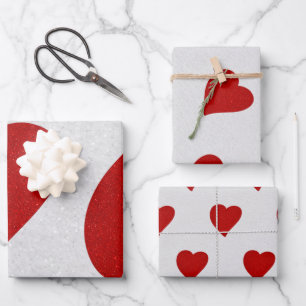 Love Heart Red Glitter Valentine's Wrapping Paper 