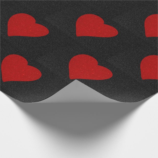 Love Heart Red Glitter Valentine's Wrapping Paper (Corner)