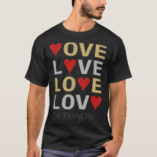 Love Heart Red Gold Silver Glitter Custom Name T-Shirt
