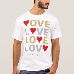 Love Heart Red Gold Silver Glitter Name Custom T-Shirt
