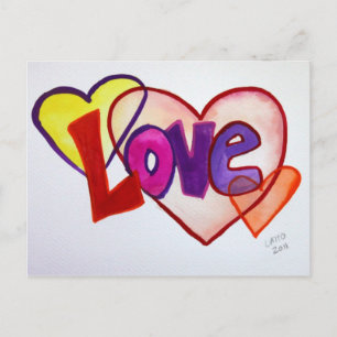Love Heart Rings Art Painting Postcard