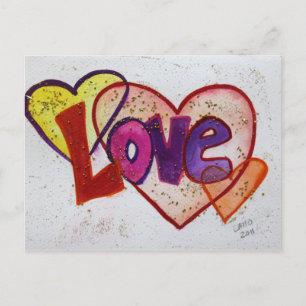 Love Heart Rings Glitter Art Painting Postcard