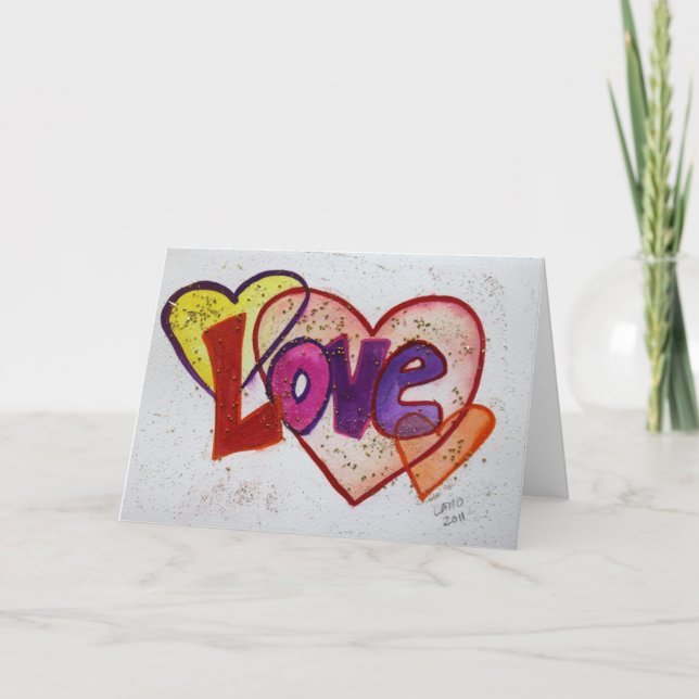 Love Heart Rings Glitter Greeting or Note Cards (Front)