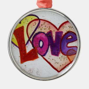 Love Heart Rings Glitter Word Art Ornament
