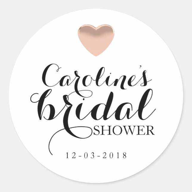 Love Heart Rose Gold Bridal Shower Sticker (Front)