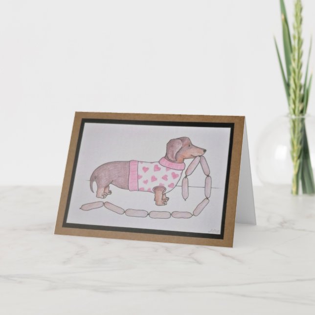 Love Heart Sausage Dog Daschund Greetings Card (Front)