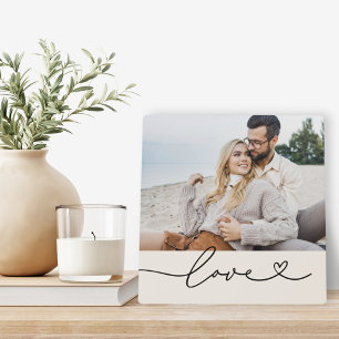 Love Heart Script Ivory Photo Display Plaque