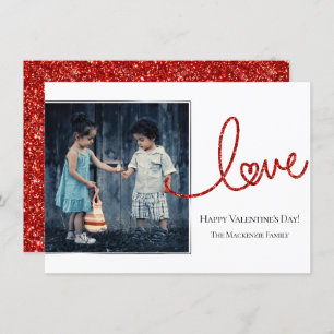 Love Heart Script   Modern Red and White Photo Holiday Card