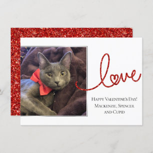 Love Heart Script Modern Red and White Photo Holiday Card