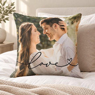 Love Heart Script Photo Black Text Cushion